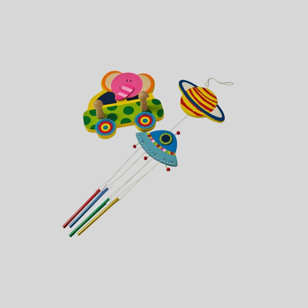 Nursery Decorations Set of 2 Hand Painted Wooden Wind Chimes Elephant Hanger